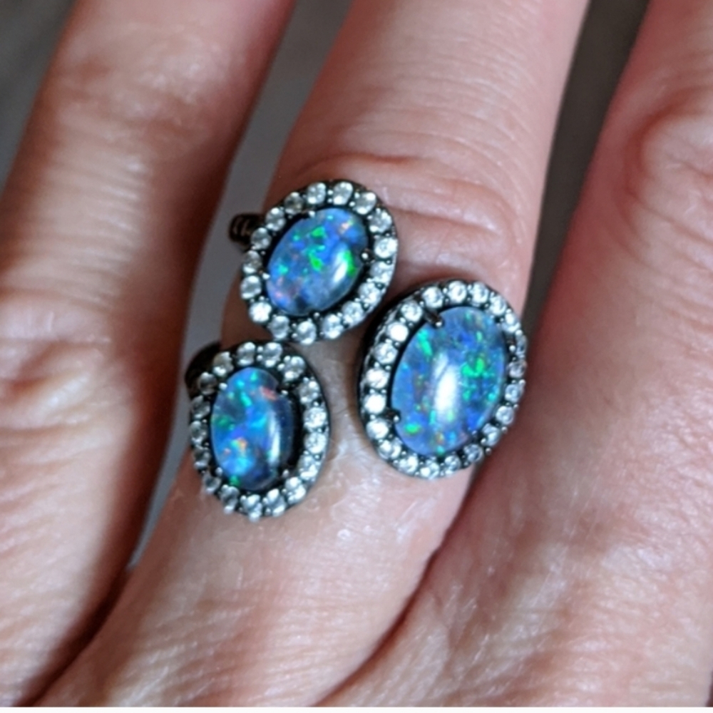 Graziela Gems Australian Opal Triplet Ring Size 5